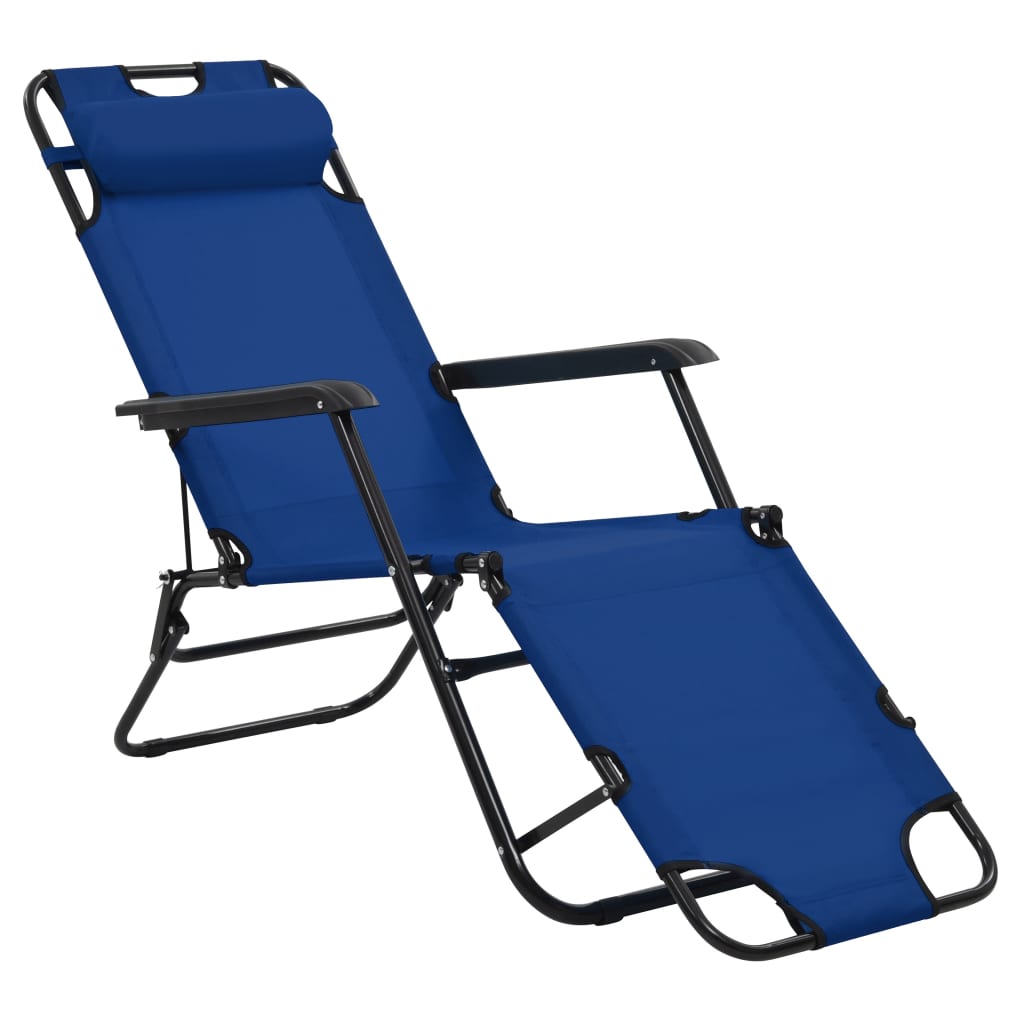 Chaises longues pliantes 2 pièces avec repose-pieds bleu