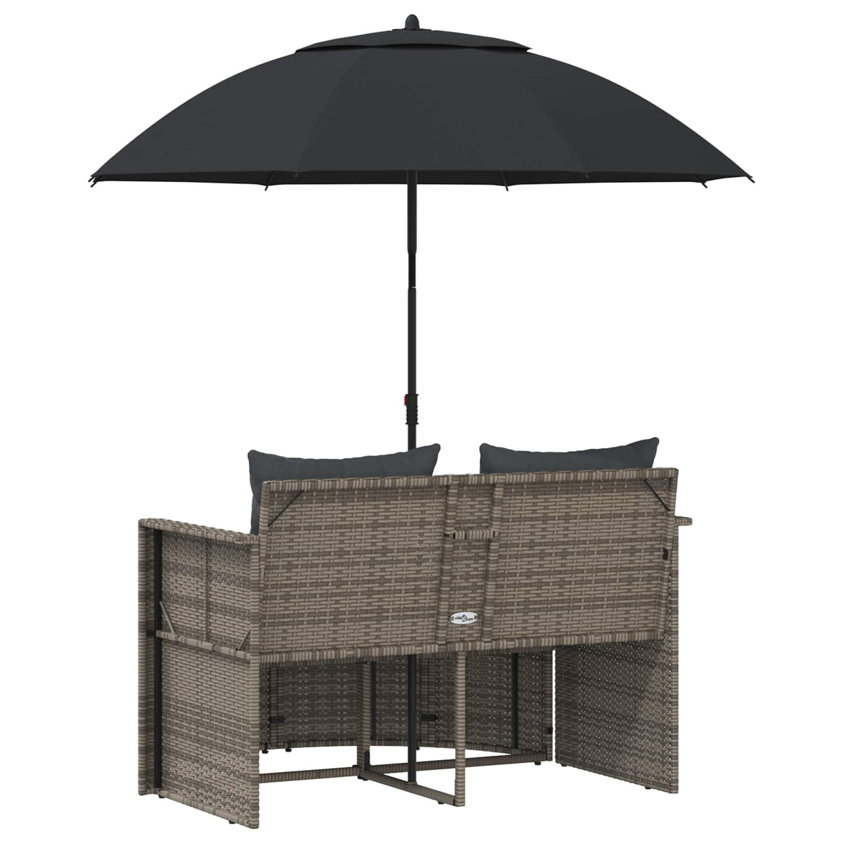 Gartenbett mit Sonnenschirm Grau Poly Rattan