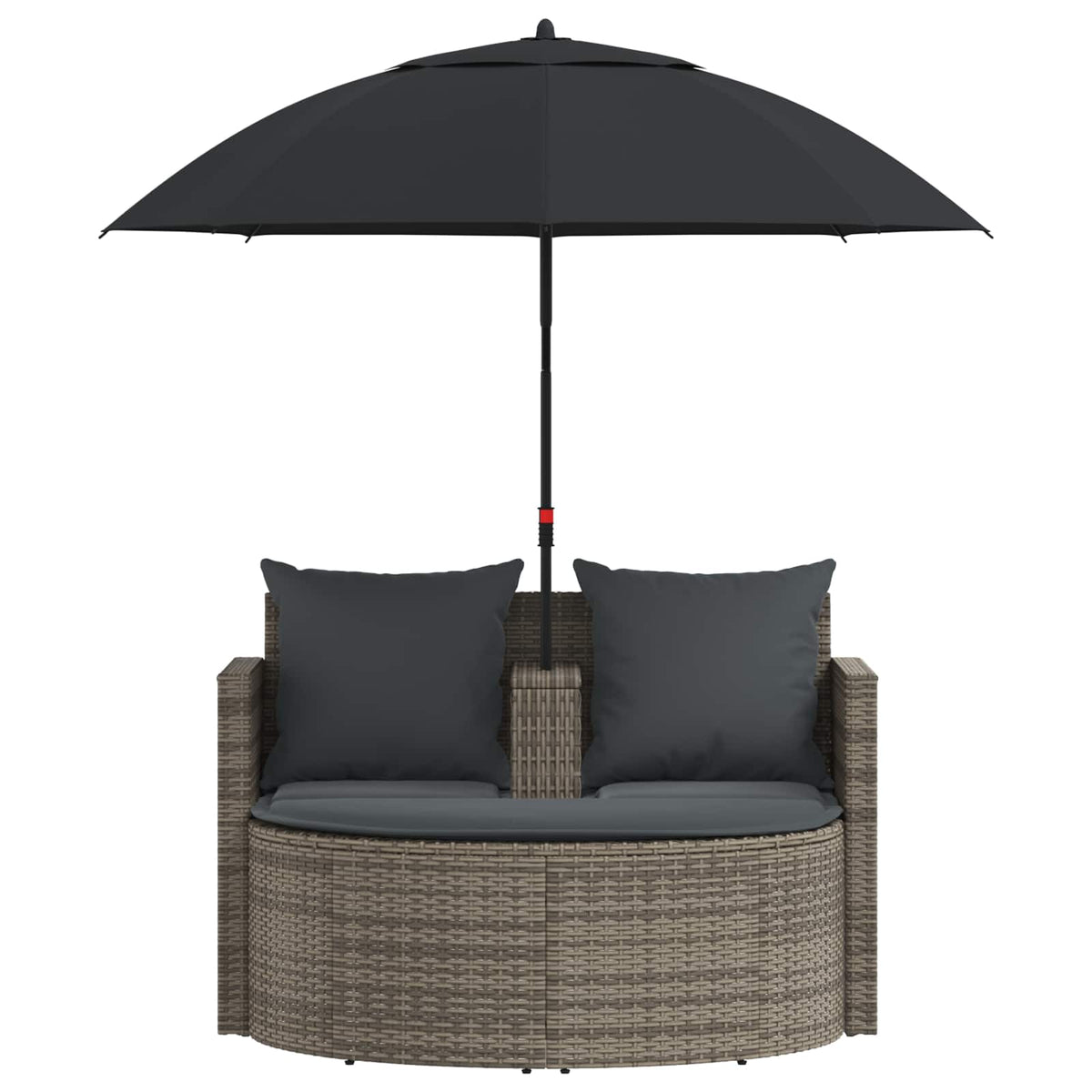 Gartenbett mit Sonnenschirm Grau Poly Rattan