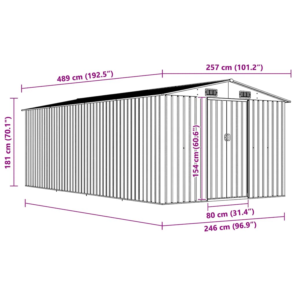Gerätehaus 257x489x181 cm Metall Braun