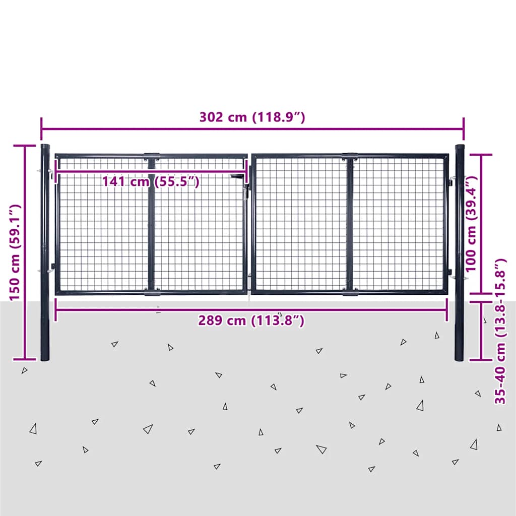 Maschen-Gartentor verzinkter Stahl 300 x 100 cm Grau