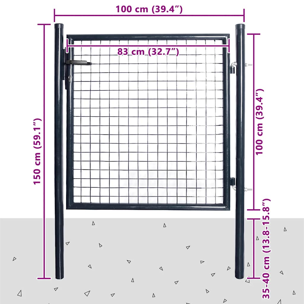 Maschen-Gartentor verzinkter Stahl 100 x 100 cm Grau