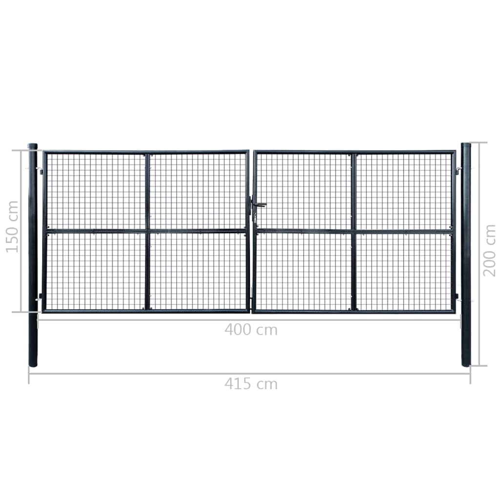 Maschen-Gartentor verzinkter Stahl 400 x 150 cm Grau