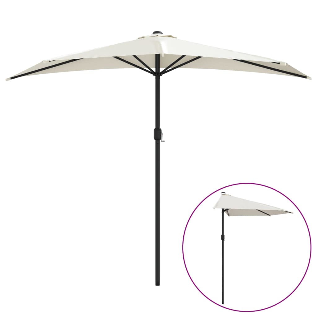 Parasol de balcon avec mât en aluminium couleur sable 270x144 cm semi-circulaire