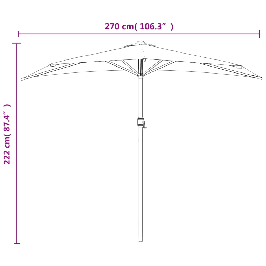 Parasol de balcon avec mât en aluminium couleur sable 270x144 cm semi-circulaire