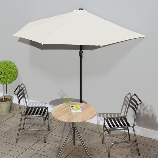 Parasol de balcon avec mât en aluminium couleur sable 270x144 cm semi-circulaire