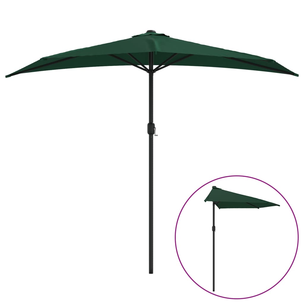 Parasol de balcon avec mât en aluminium vert 270x144 cm semi-circulaire