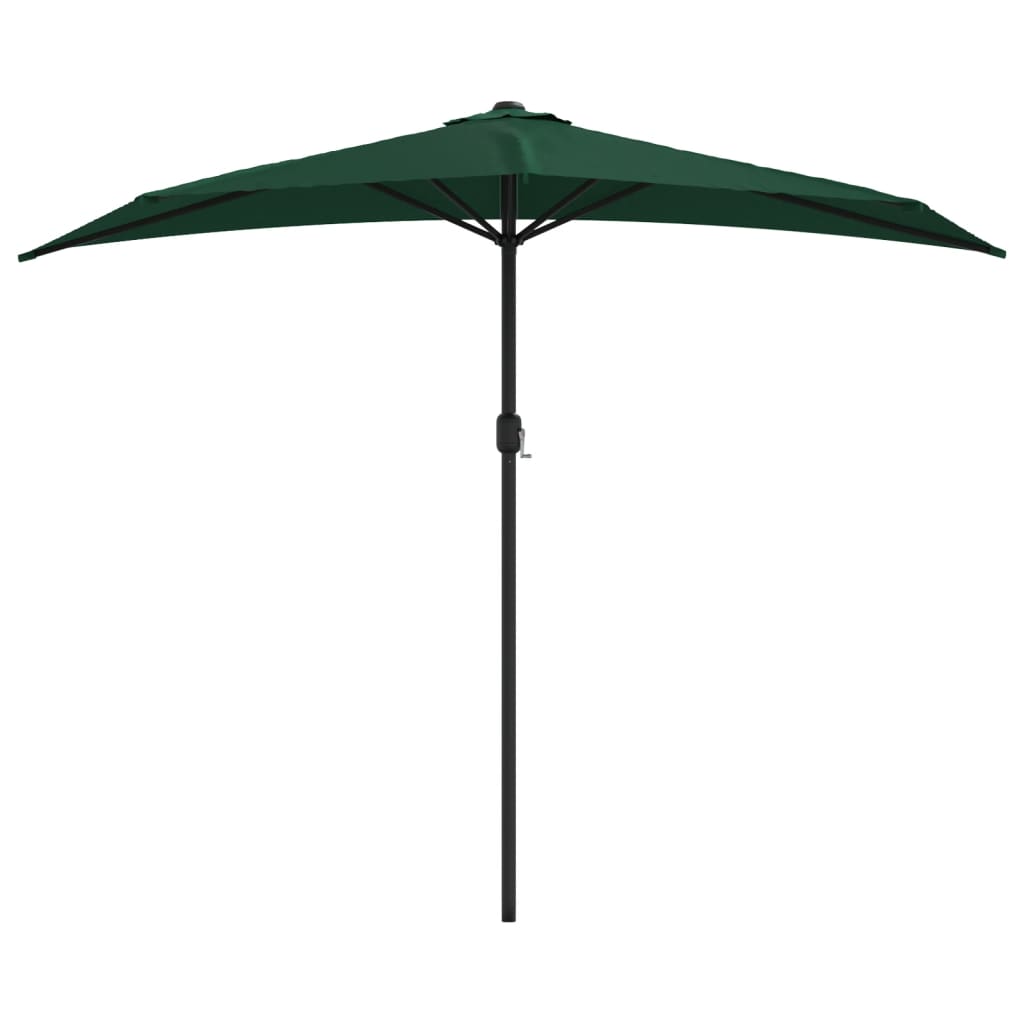 Parasol de balcon avec mât en aluminium vert 270x144 cm semi-circulaire