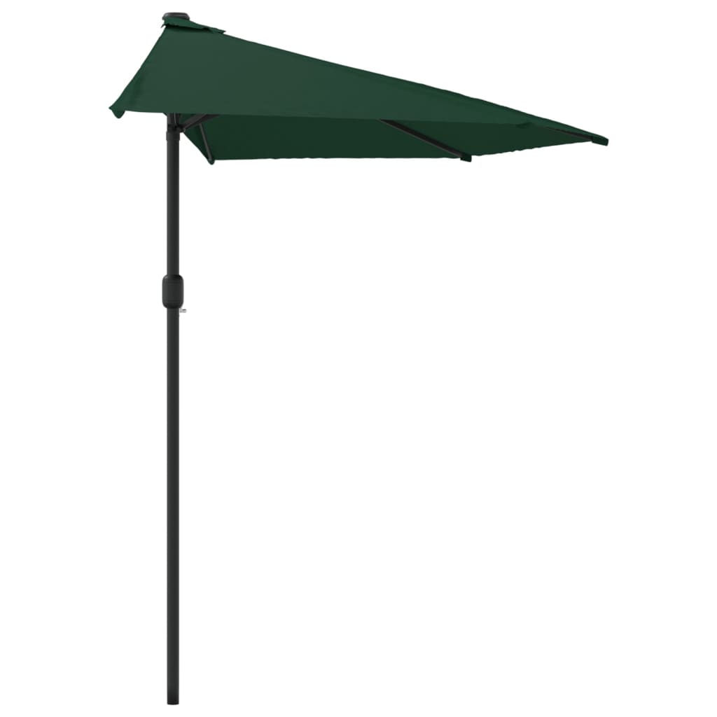 Parasol de balcon avec mât en aluminium vert 270x144 cm semi-circulaire