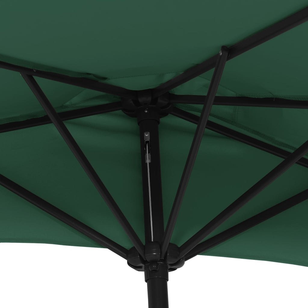 Parasol de balcon avec mât en aluminium vert 270x144 cm semi-circulaire