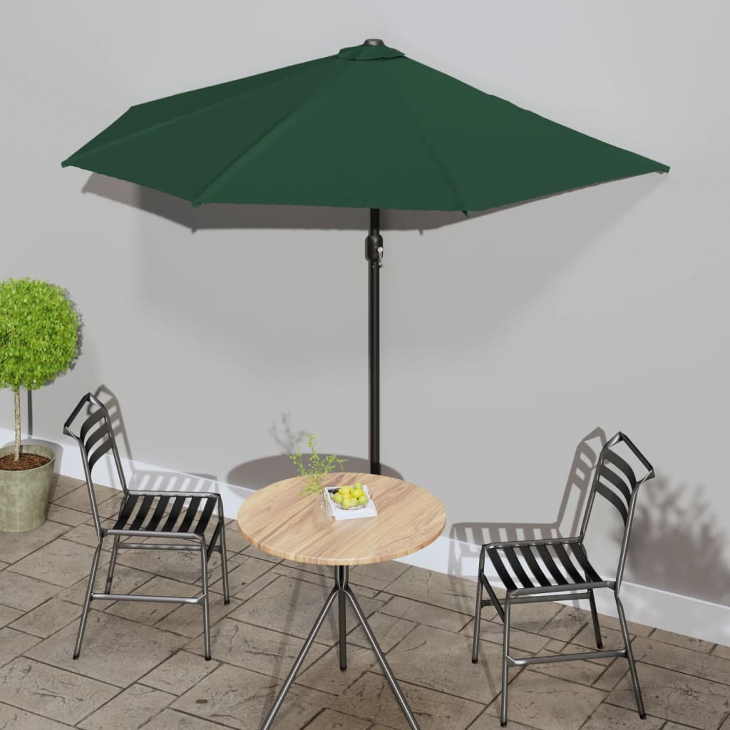 Parasol de balcon avec mât en aluminium vert 270x144 cm semi-circulaire