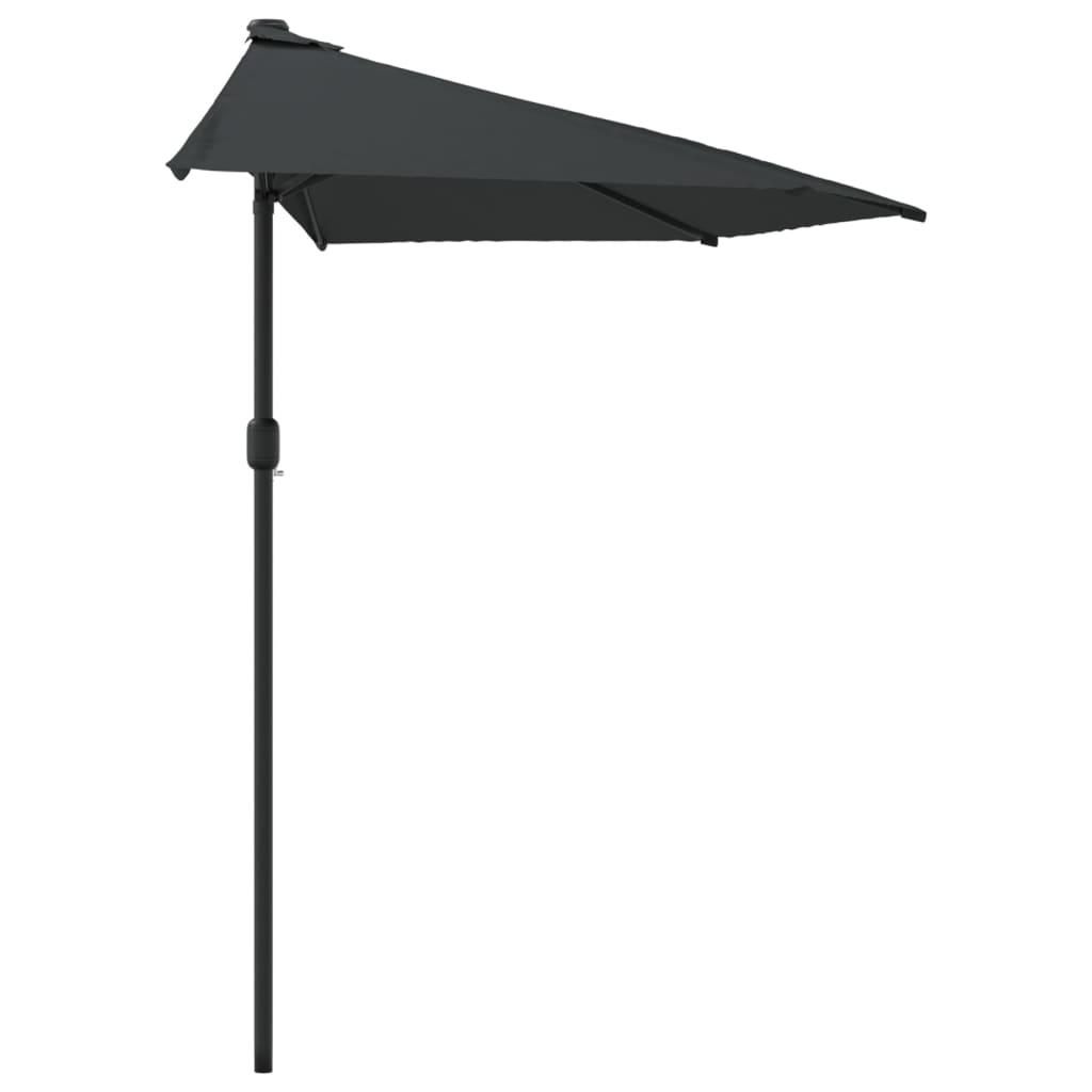 Parasol de balcon avec mât en aluminium anthracite 270x144 cm semi-circulaire