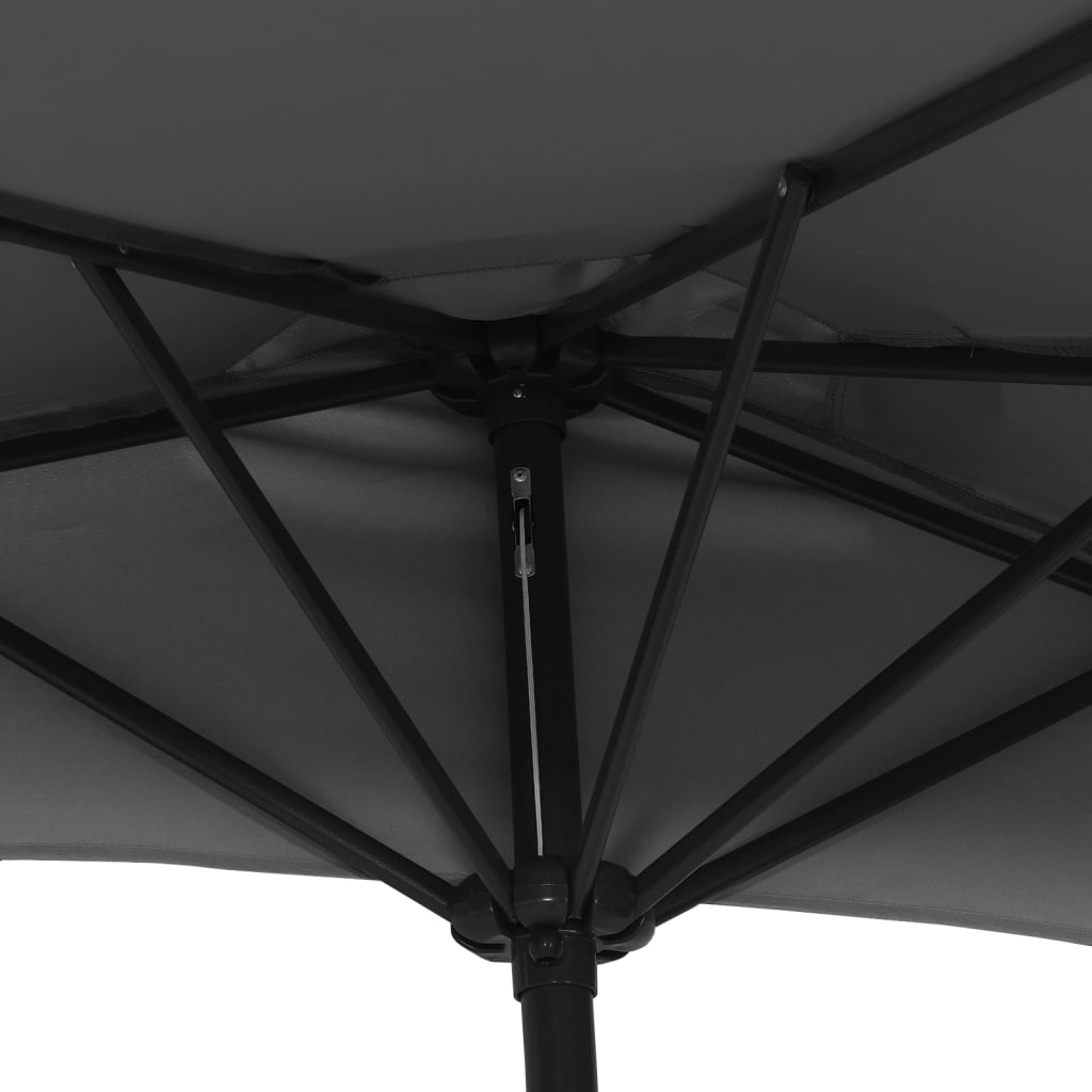 Parasol de balcon avec mât en aluminium anthracite 270x144 cm semi-circulaire