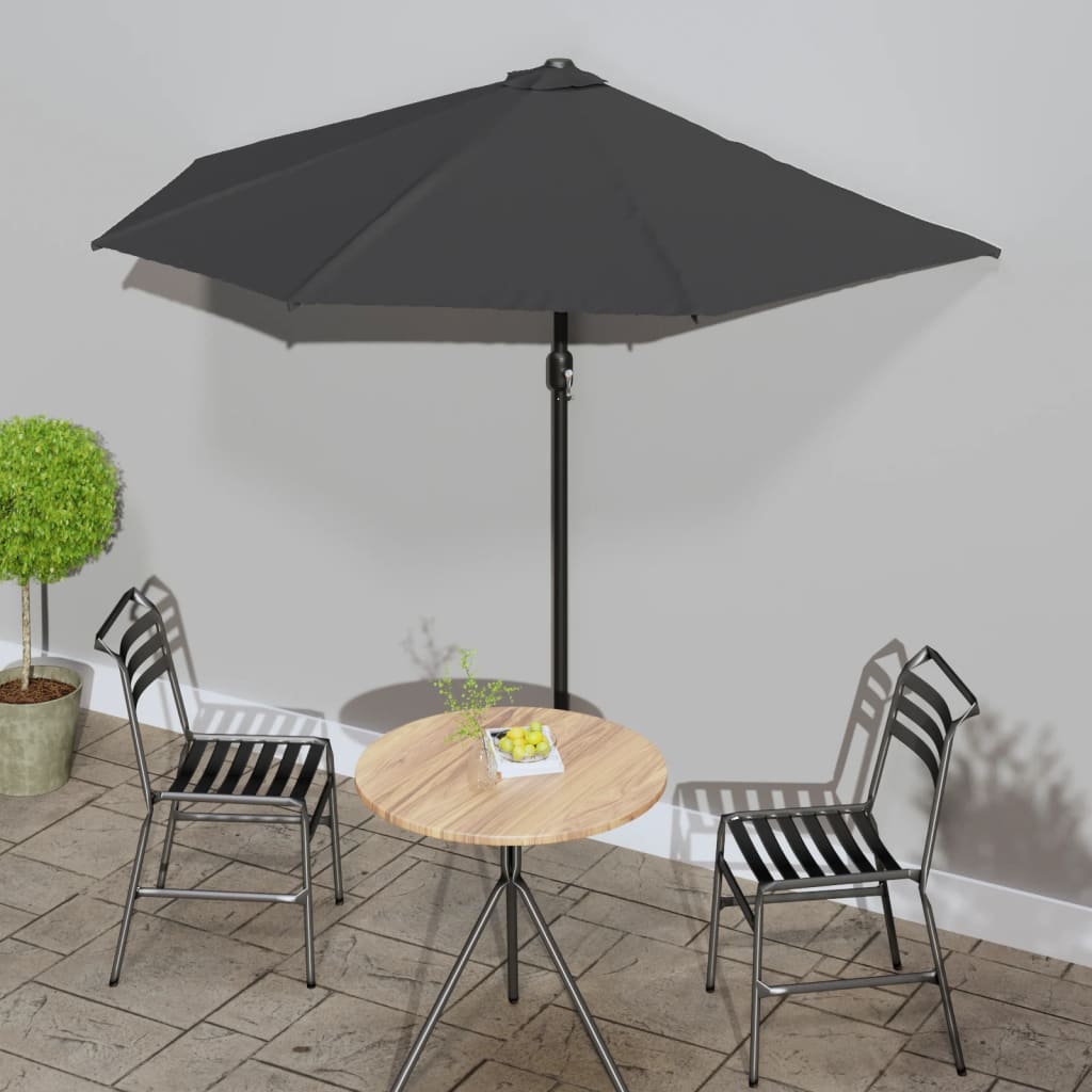 Parasol de balcon avec mât en aluminium anthracite 270x144 cm semi-circulaire