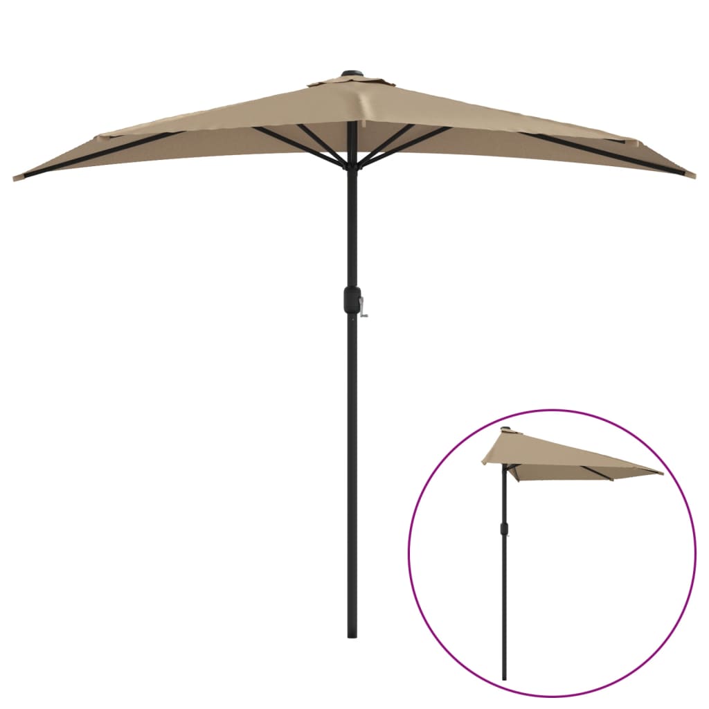 Parasol de balcon avec mât en aluminium taupe 270x144 cm semi-circulaire