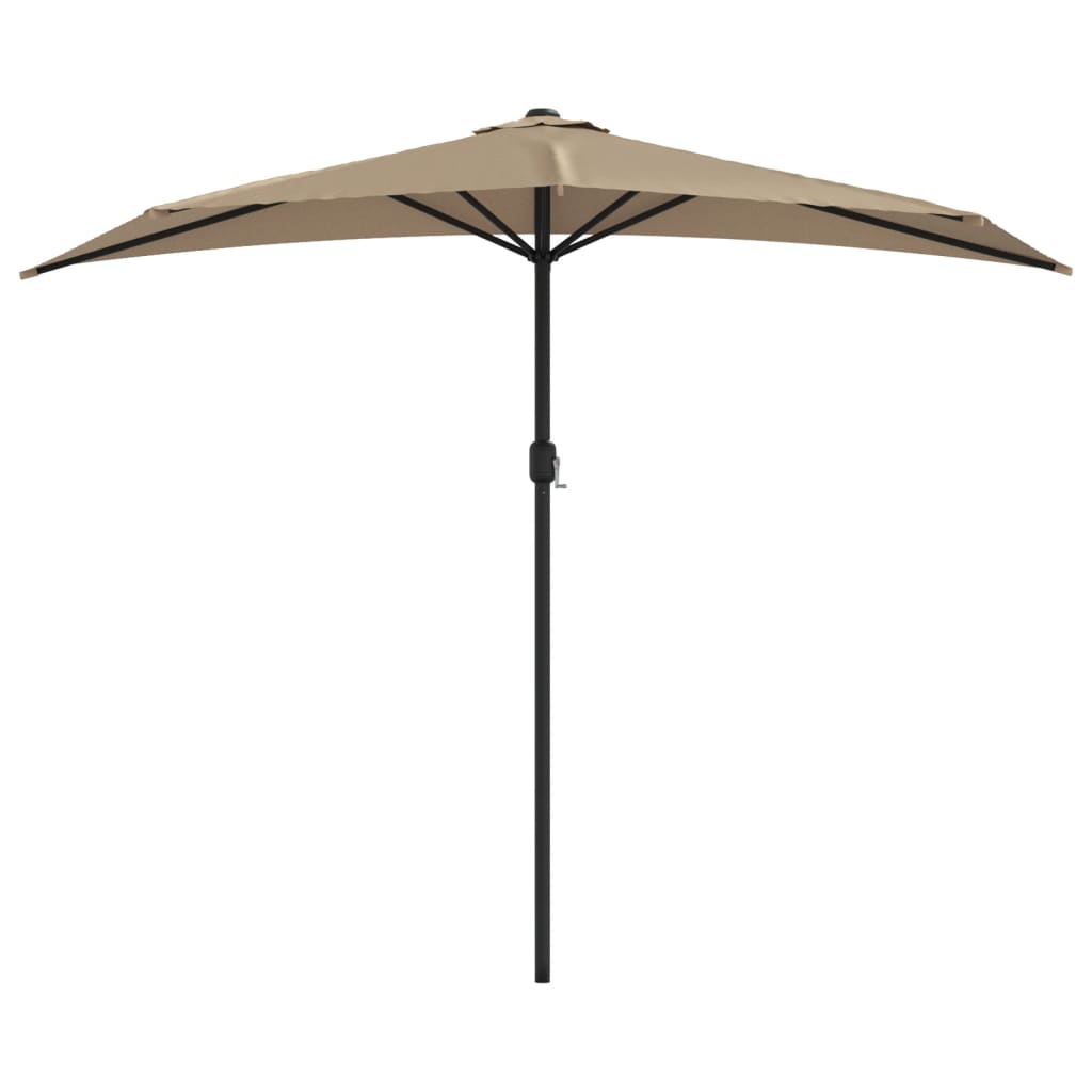 Parasol de balcon avec mât en aluminium taupe 270x144 cm semi-circulaire