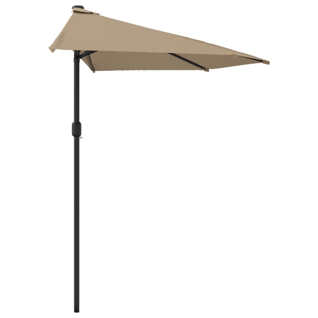 Parasol de balcon avec mât en aluminium taupe 270x144 cm semi-circulaire