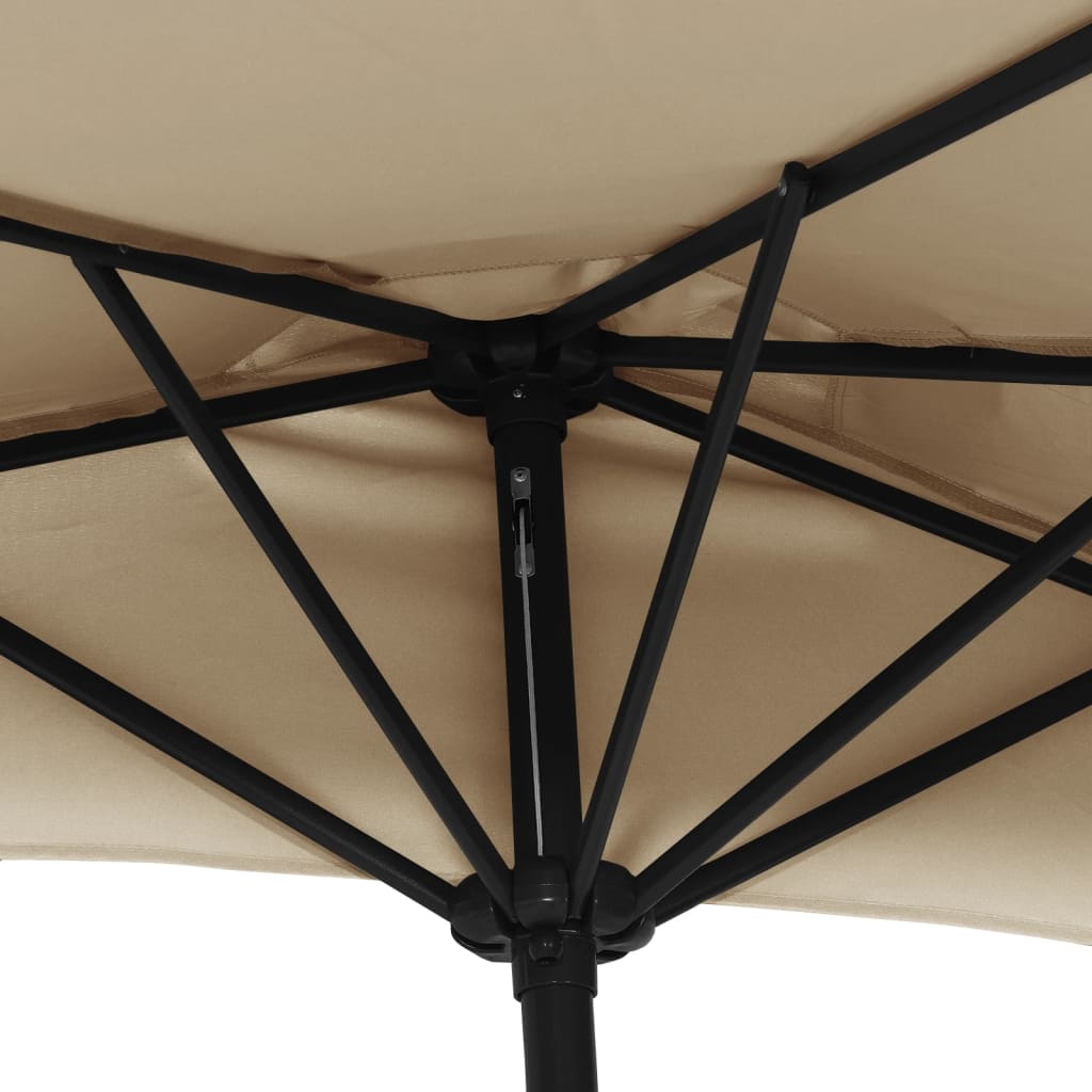 Parasol de balcon avec mât en aluminium taupe 270x144 cm semi-circulaire