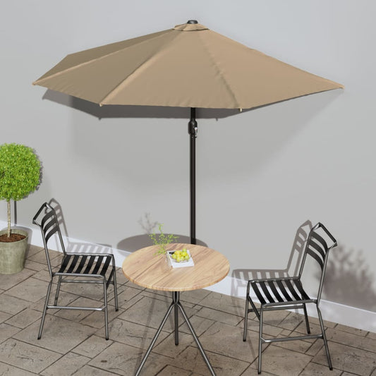 Parasol de balcon avec mât en aluminium taupe 270x144 cm semi-circulaire