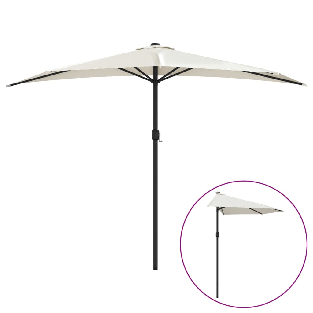 Parasol de balcon avec mât en aluminium couleur sable 300x155 cm semi-circulaire