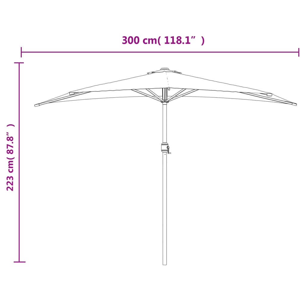 Parasol de balcon avec mât en aluminium couleur sable 300x155 cm semi-circulaire