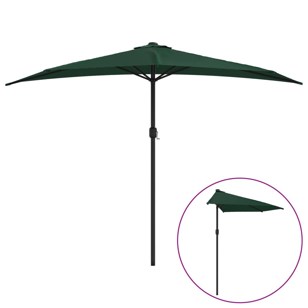 Parasol de balcon avec mât en aluminium vert 300x155 cm semi-circulaire