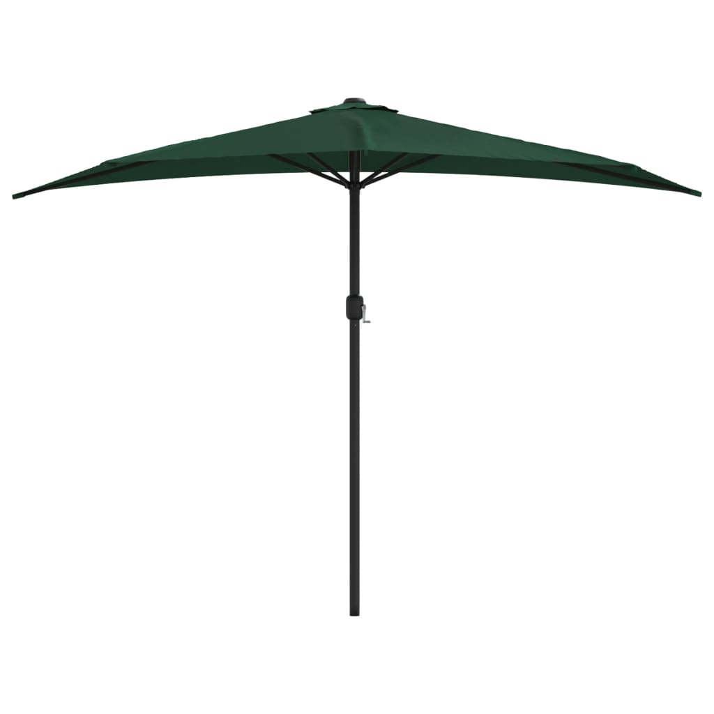 Parasol de balcon avec mât en aluminium vert 300x155 cm semi-circulaire