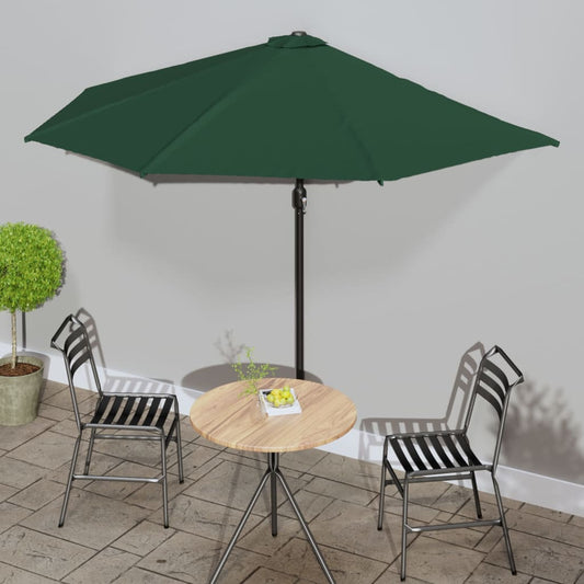 Parasol de balcon avec mât en aluminium vert 300x155 cm semi-circulaire