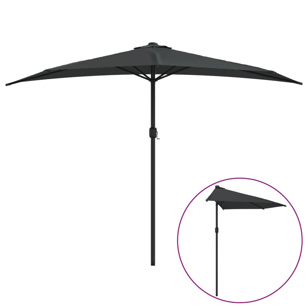 Parasol de balcon avec mât en aluminium anthracite 300x155 cm semi-circulaire