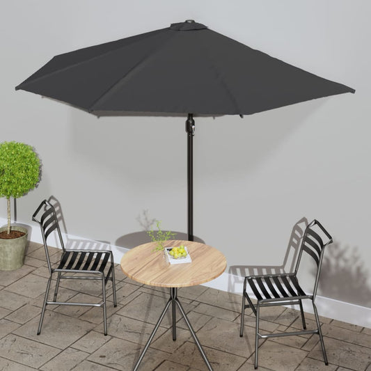 Parasol de balcon avec mât en aluminium anthracite 300x155 cm semi-circulaire