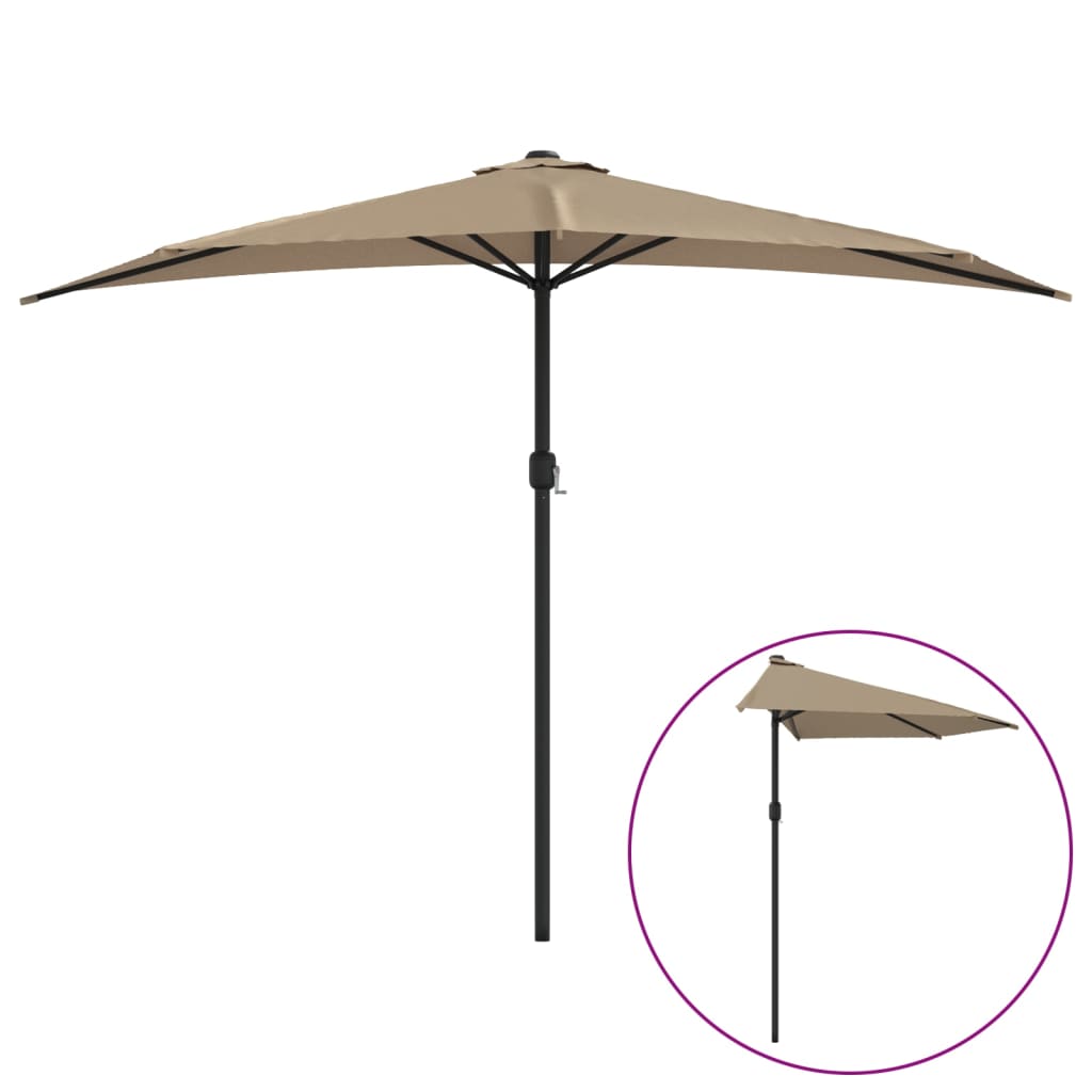 Parasol de balcon avec mât en aluminium taupe 300x155 cm semi-circulaire