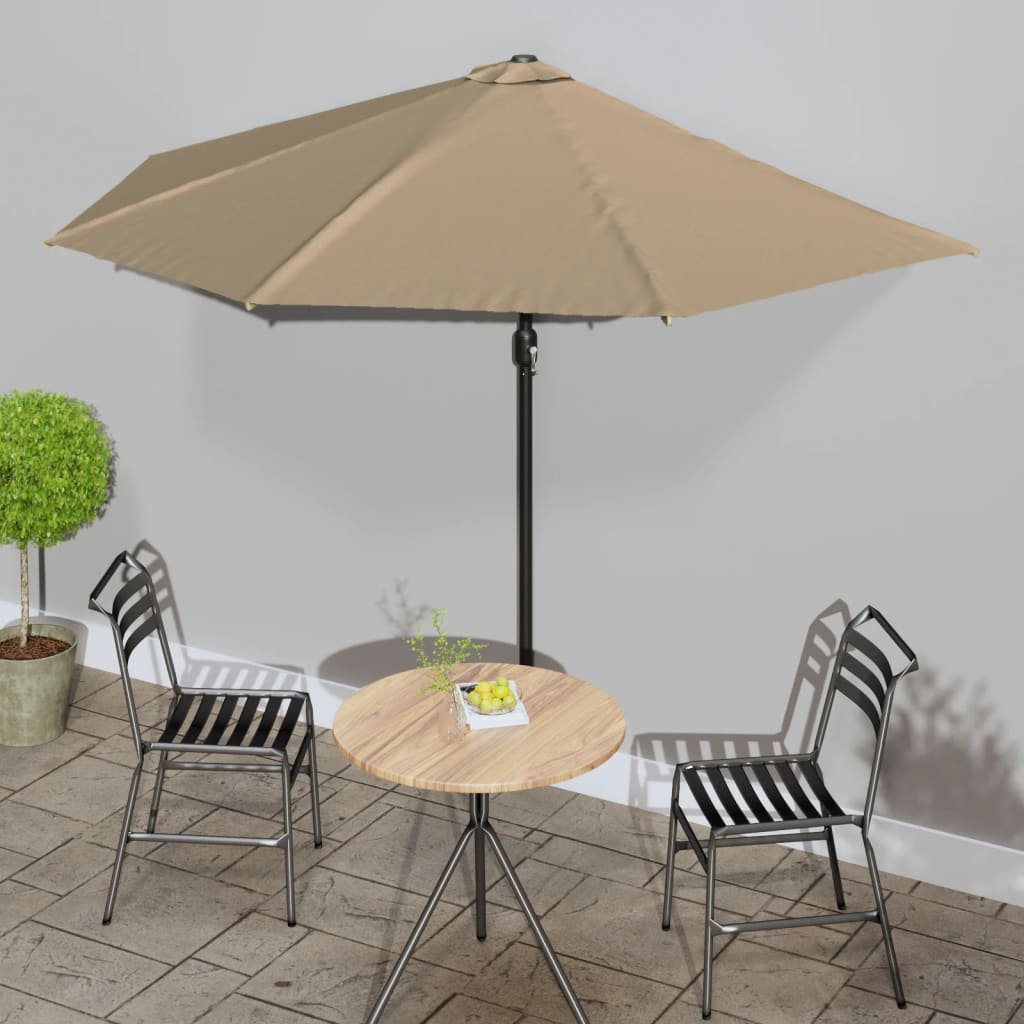 Parasol de balcon avec mât en aluminium taupe 300x155 cm semi-circulaire