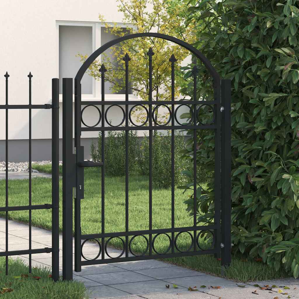 Gartentor ASSEN mit Bogenabschluss Stahl 100 x 125 cm Schwarz