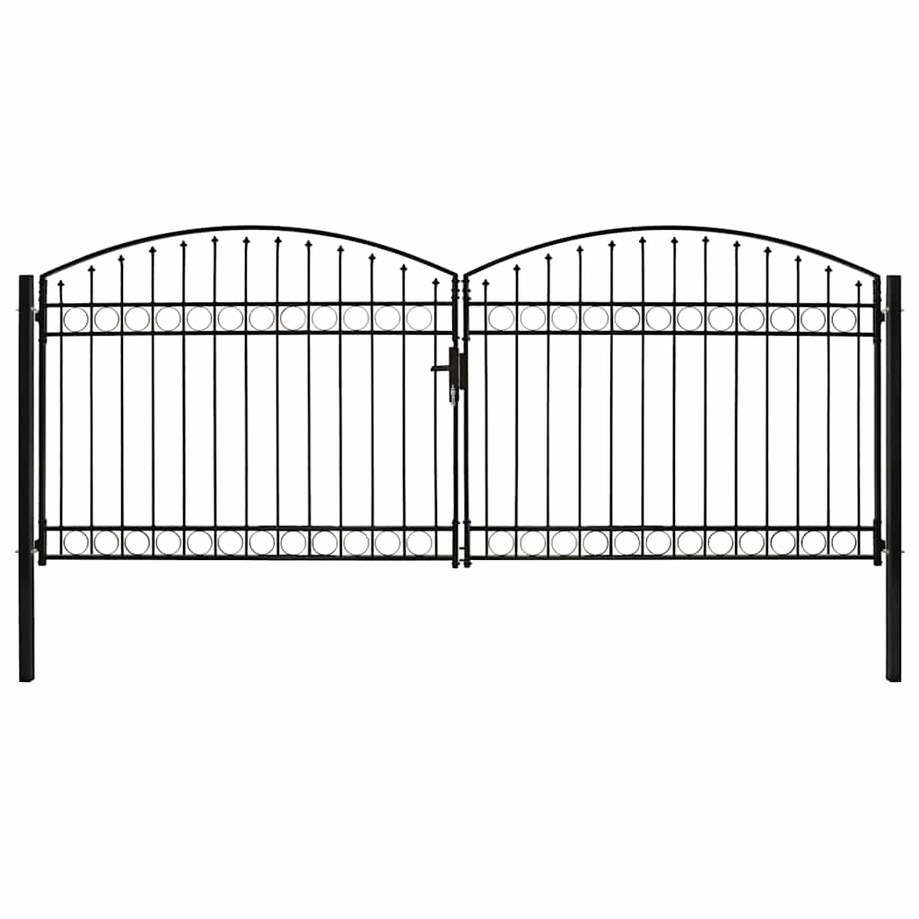 Zauntor Doppelflügel Gewölbte Spitze Stahl 400 x 175 cm Schwarz