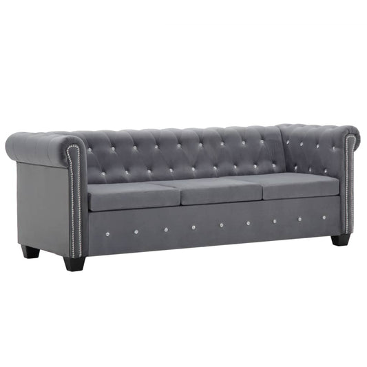 Chesterfield Sofa 3-Sitzer Samtbezug 199x75x72 cm Grau