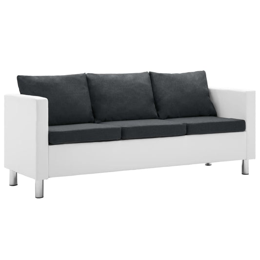Sofa 3-Sitzer Kunstleder Weiß und Dunkelgrau