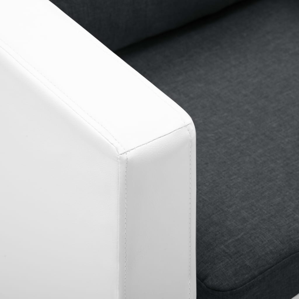 Sofa 3-Sitzer Kunstleder Weiß und Dunkelgrau
