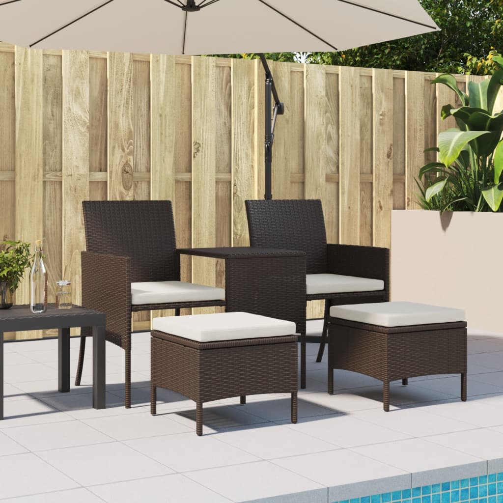 2-Sitzer-Gartensofa mit Tisch & Hocker Poly Rattan Braun