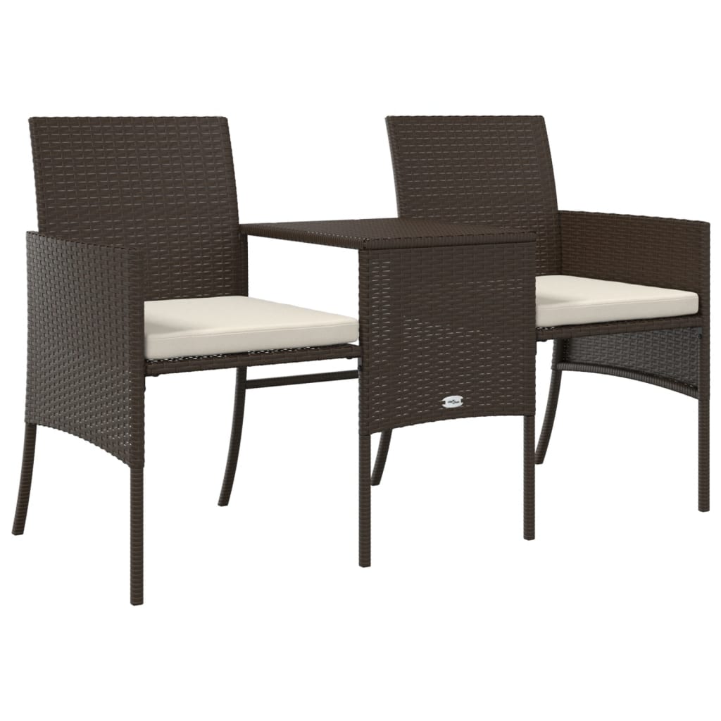 Canapé de jardin 2 places avec table et tabouret poly rotin marron