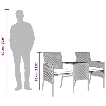 2-Sitzer-Gartensofa mit Tisch & Hocker Poly Rattan Braun