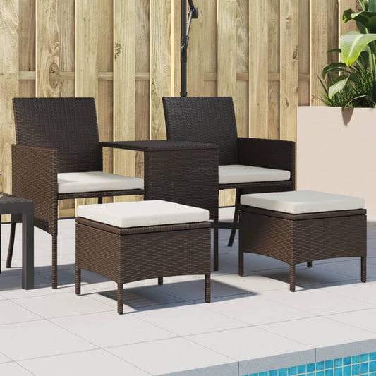 Canapé de jardin 2 places avec table et tabouret poly rotin marron