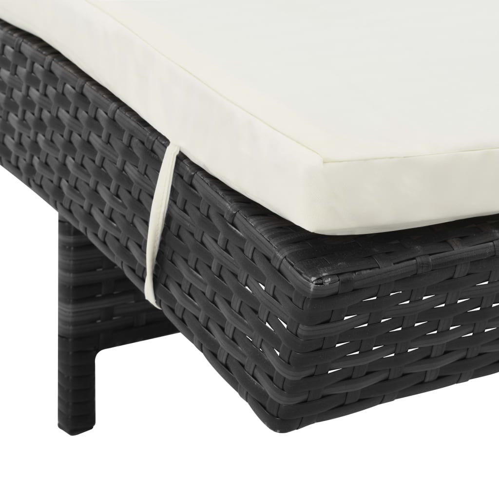 Bain de soleil à roulettes et coussin poly rotin noir