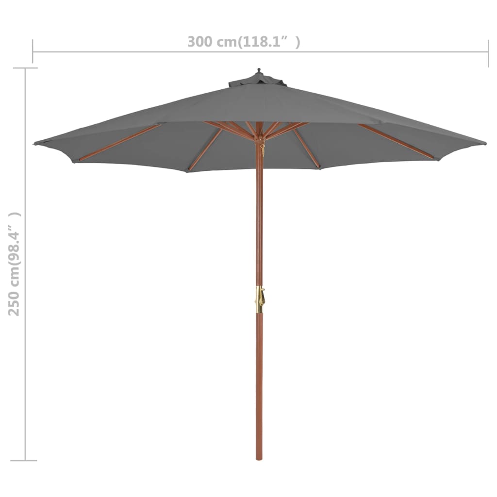 Parasol avec poteau en bois 300 cm anthracite