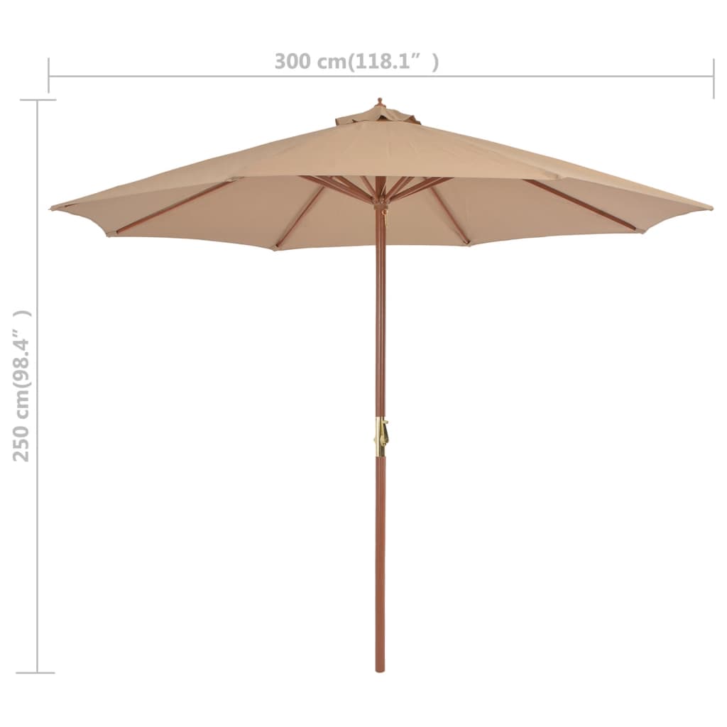 Parasol avec mât en bois 300 cm taupe