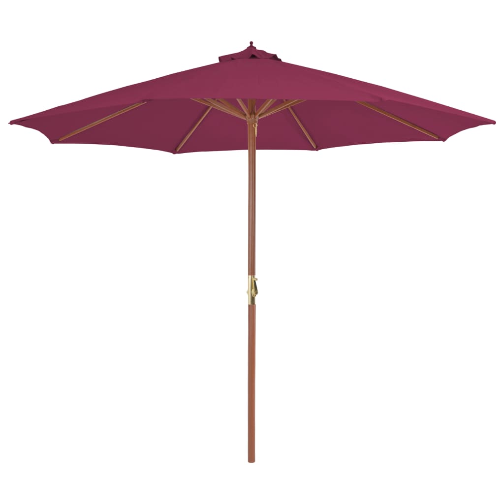 Parasol avec mât en bois 300 cm Rouge Bordeaux