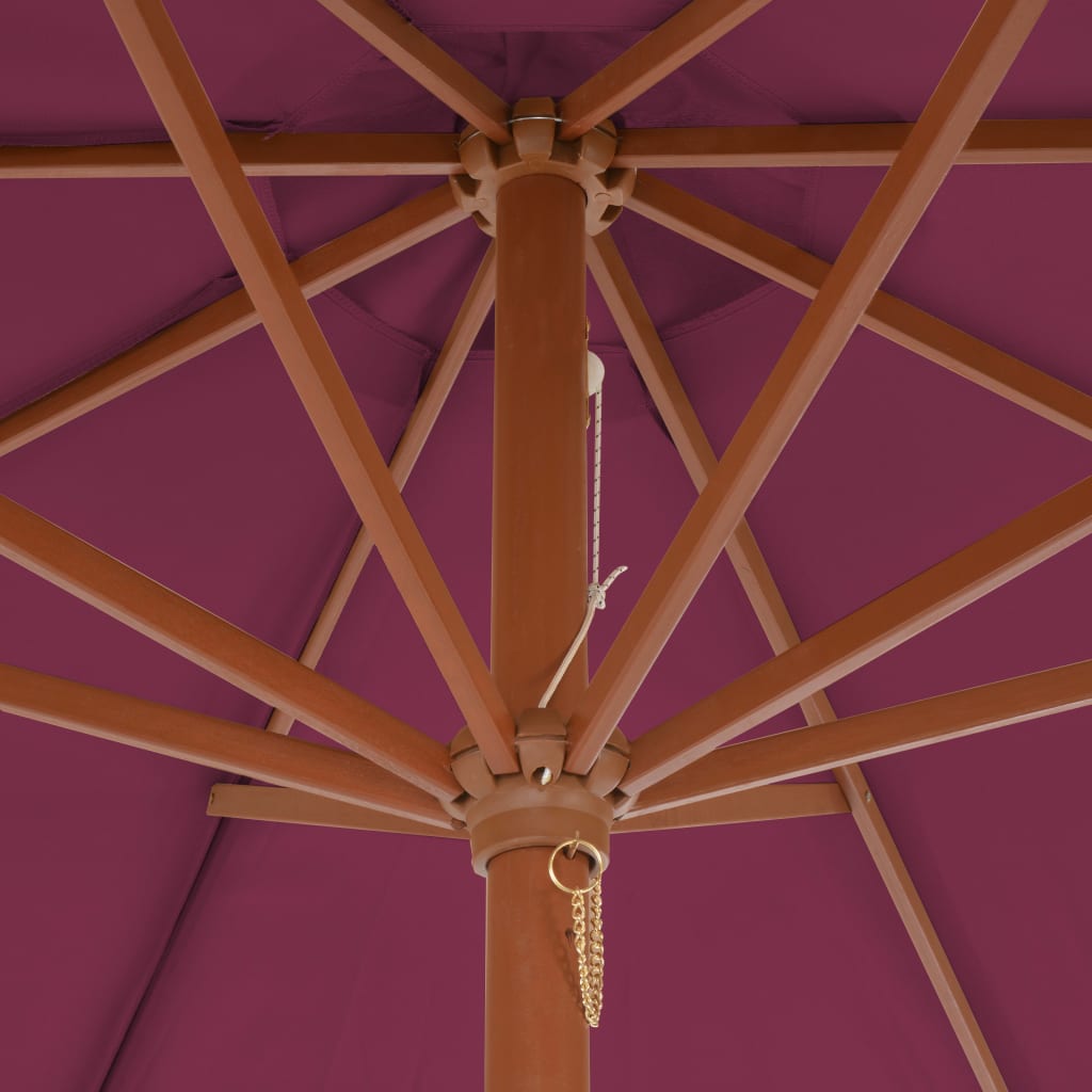 Parasol avec mât en bois 300 cm Rouge Bordeaux