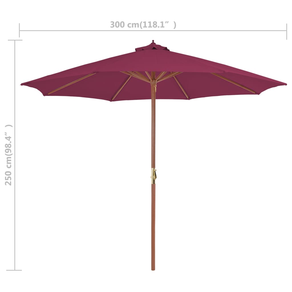 Parasol avec mât en bois 300 cm Rouge Bordeaux