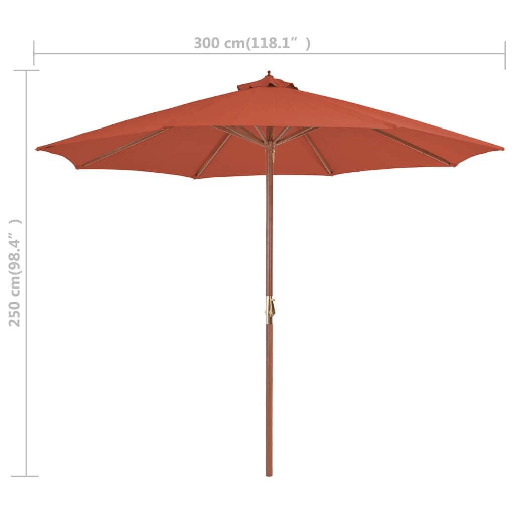 Parasol avec mât en bois 300 cm terre cuite