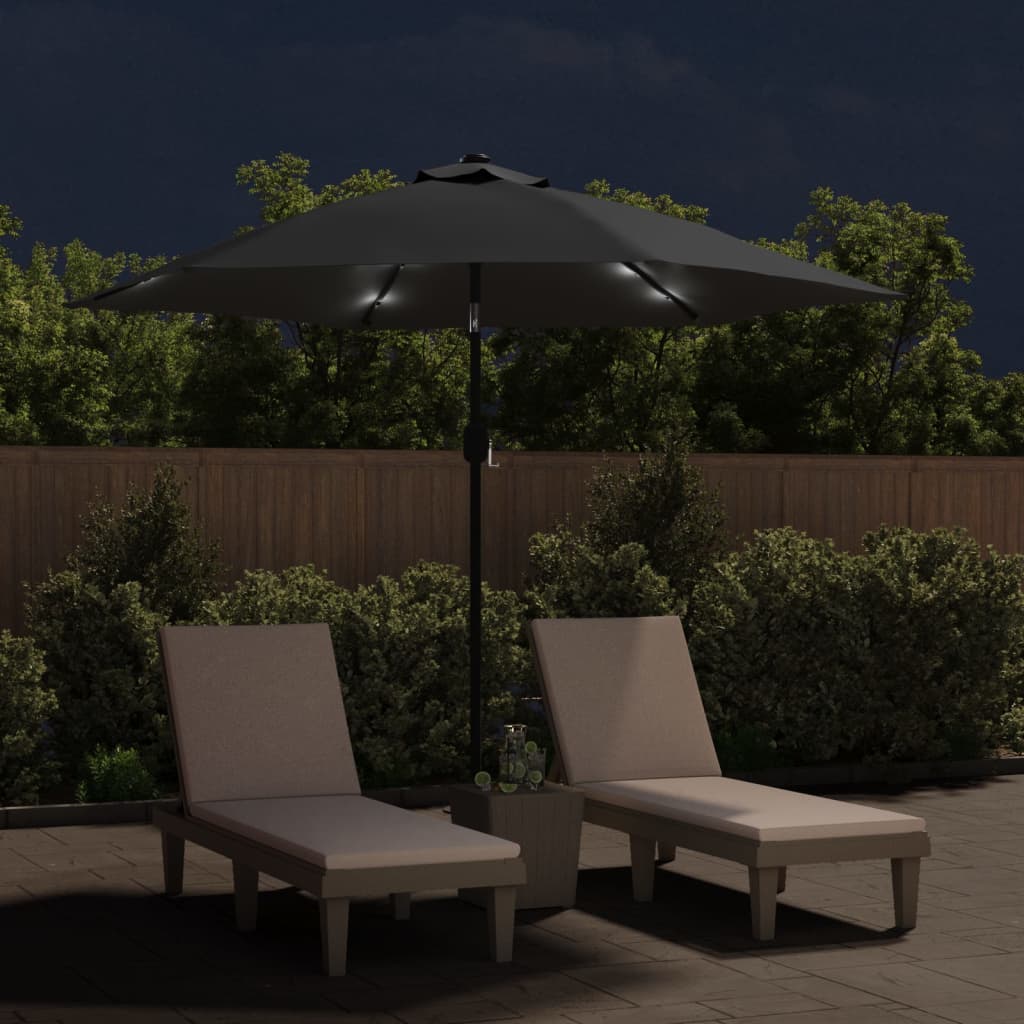 Parasol avec lumières LED et mât en acier 300 cm anthracite