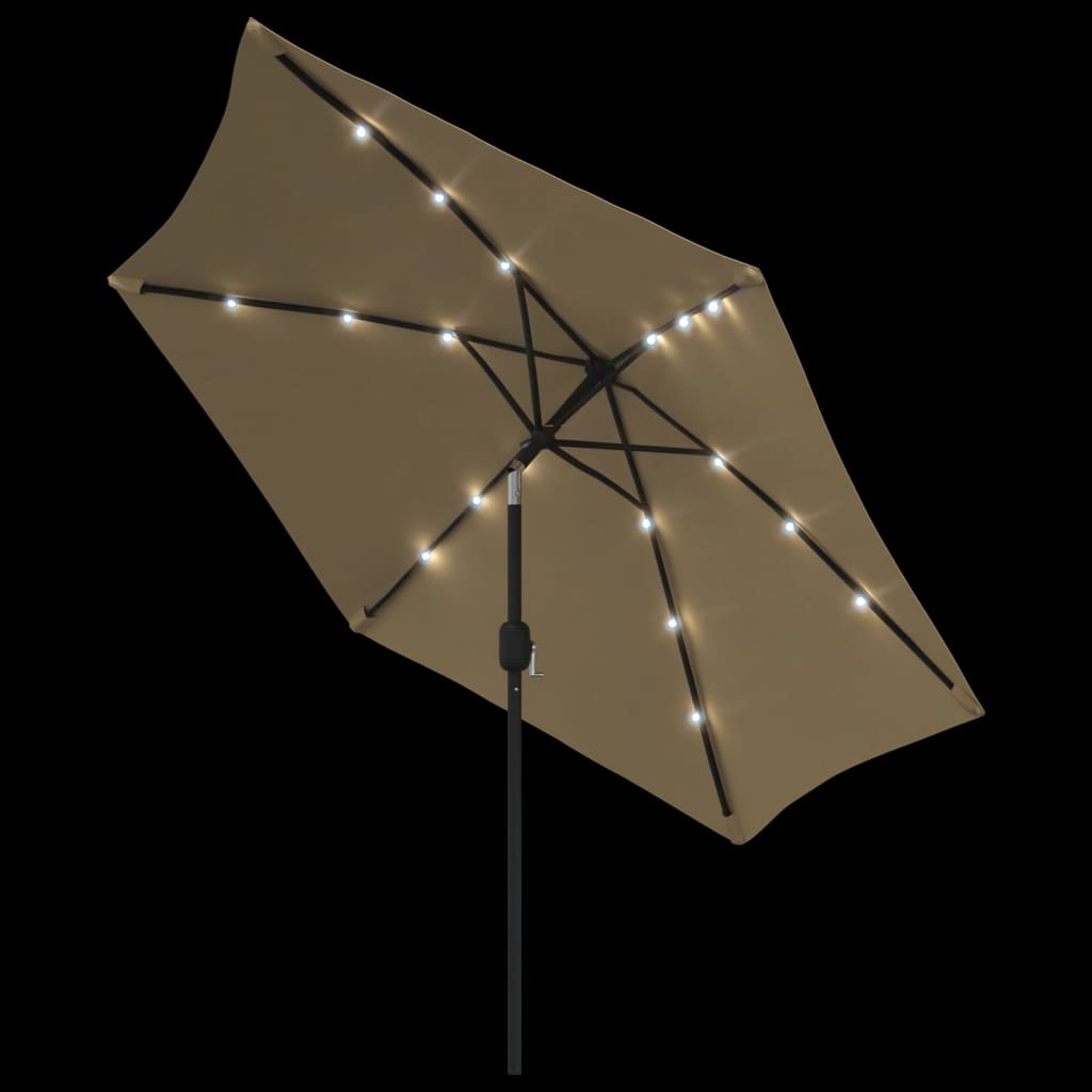 Parasol avec lumières LED et mât en acier 300 cm taupe